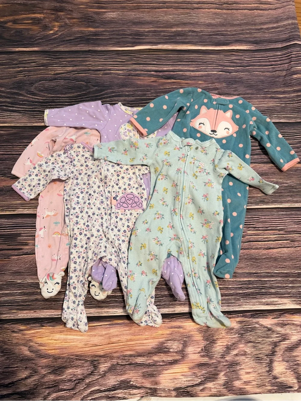 Girls' 5pc Footed One-Piece Sleepers - Multi Color